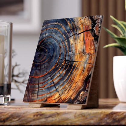 Rustic Wood Slice Ceramic Tile | Tree Ring Abstract Art 6x8 Glossy Nature Decor