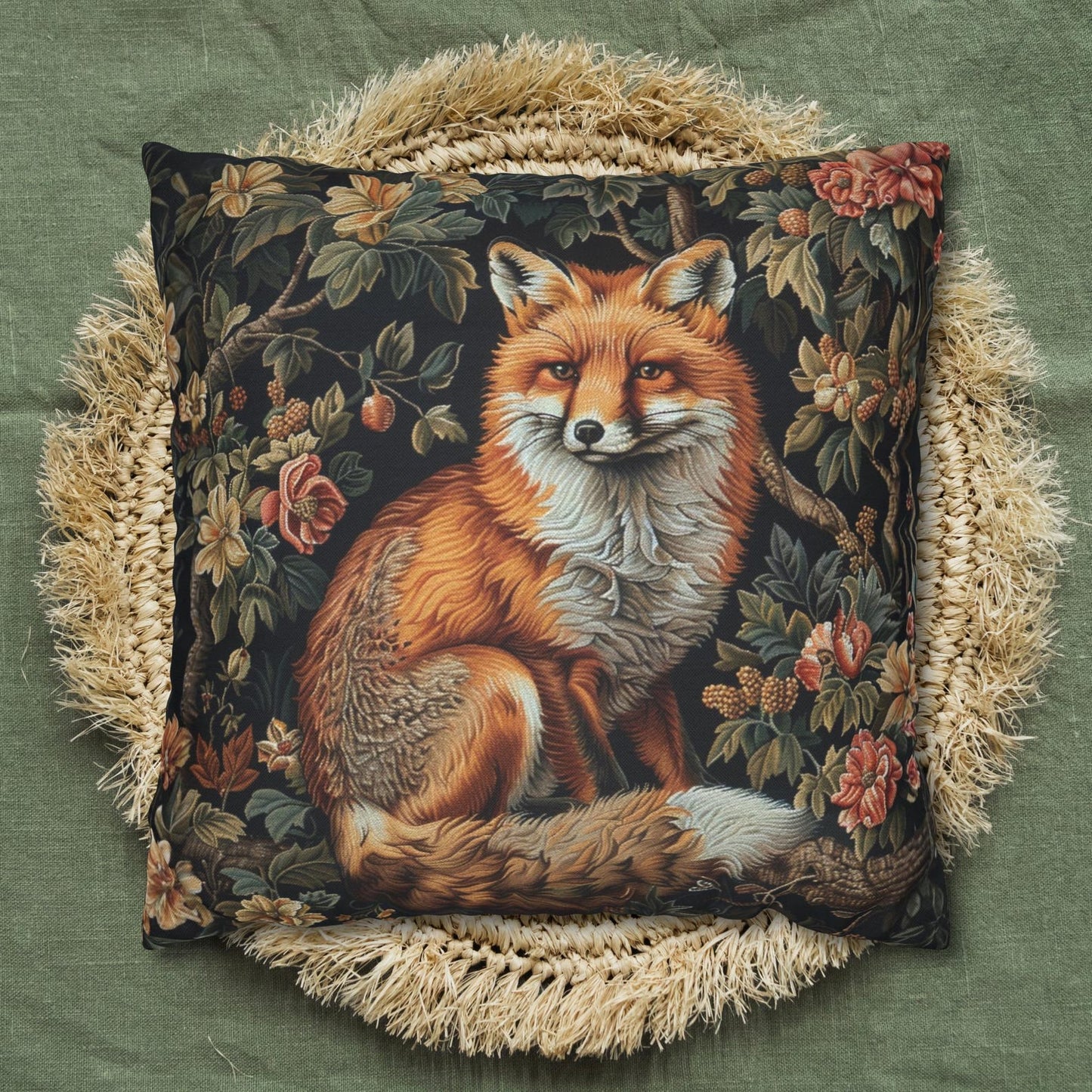 Forest Fox William Morris Inspired | Fox Ancient Decorative Pillow
