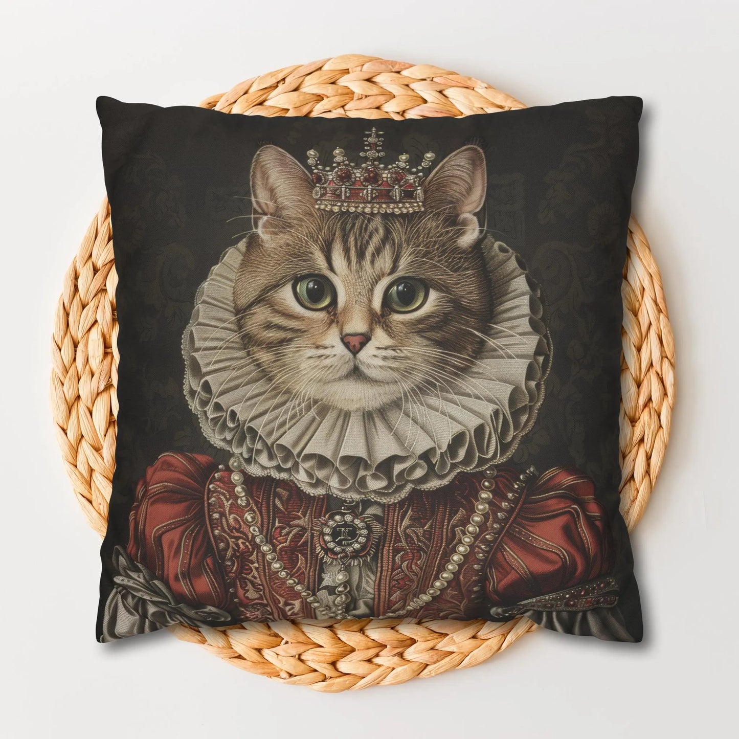 Rococo Royal Cat Square Pillow, Fun Home Decor, Cat Lover Gift, Unique Cushion, Pet Themed Gift, Cozy Living Room Accent