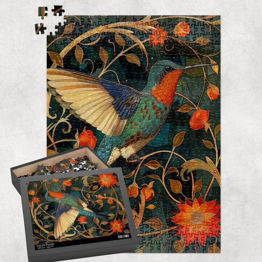 William Morris Inspired Hummingbird Art Deco Jigsaw Puzzle (120, 252, 500-Piece) Gift-Ready Box