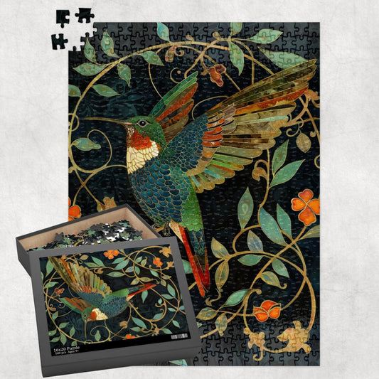 Art Deco Botanical Hummingbird Jigsaw Puzzle  (120, 252, 500-Piece) Gift-Ready Box