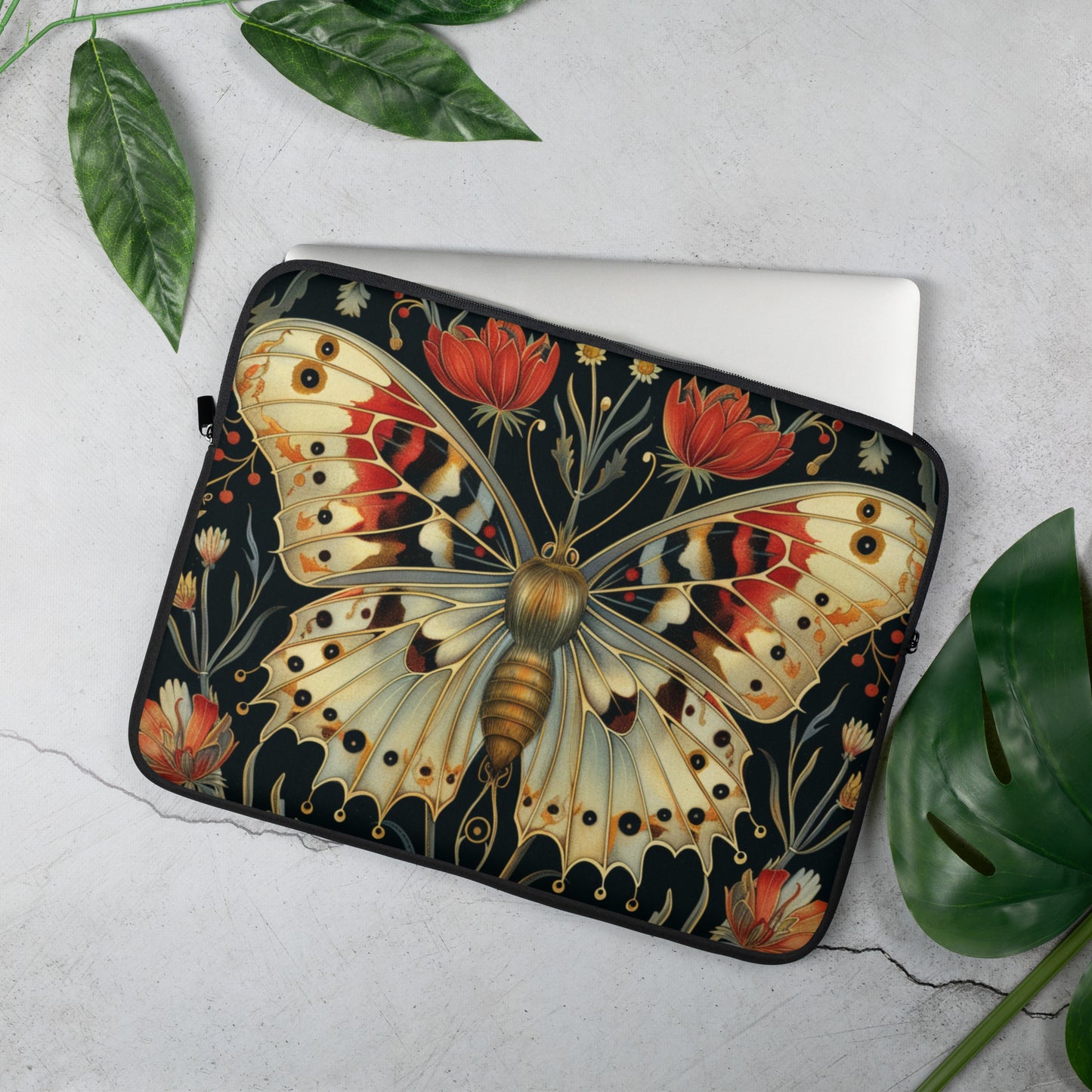 Wild Butterfly Floral Pattern Laptop Sleeve, Animal Protective Case, Customizable Cover, Gift for Nature Lovers, Floral Tech Bag