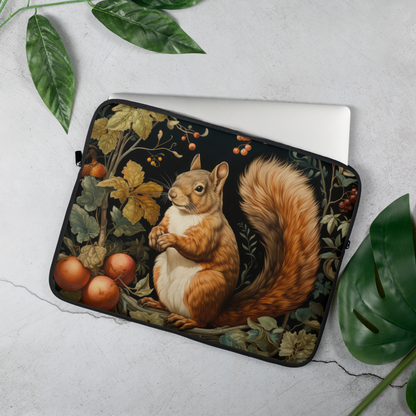 Red Squirrel Laptop Sleeve, William Morris Inspired Autumn Forest Art Case, Woodland Botanical Animal Laptop Cover (12”, 13”, 15”)