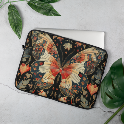 Butterfly Laptop Sleeve, William Morris Inspired Vintage Floral Art Case, Elegant Botanical Insect Laptop Cover (12”, 13”, 15”)