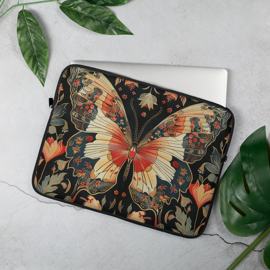 Butterfly Laptop Sleeve, William Morris Inspired Vintage Floral Art Case, Elegant Botanical Insect Laptop Cover (12”, 13”, 15”)