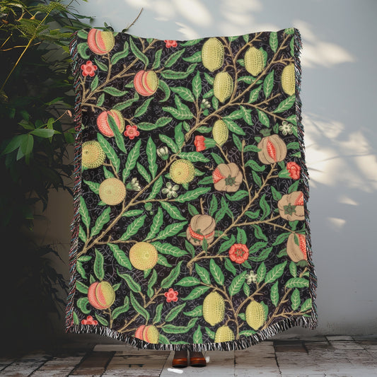 William Morris Inspired Fruit Pattern Woven Blankets Woven Blankets, Cozy Fall Home Decor