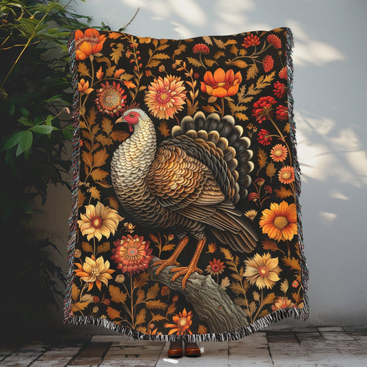 William Morris Inspired Turkey Fall Autumn Woven Blanket - Home Decor, Bedding, Thanksgiving Gift, Cozy Sofa Throw, Rustic Tapestry