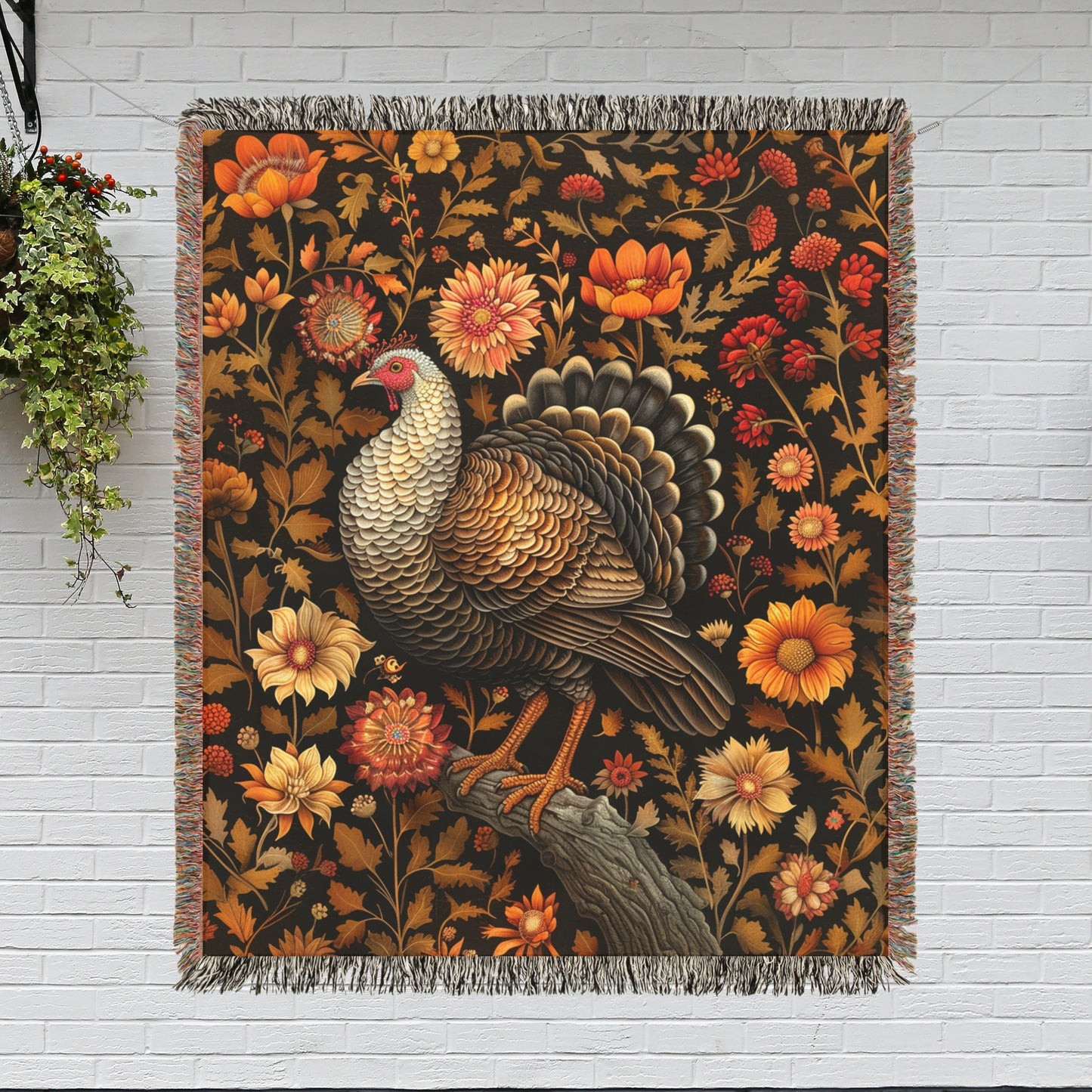 William Morris Inspired Turkey Fall Autumn Woven Blanket - Home Decor, Bedding, Thanksgiving Gift, Cozy Sofa Throw, Rustic Tapestry