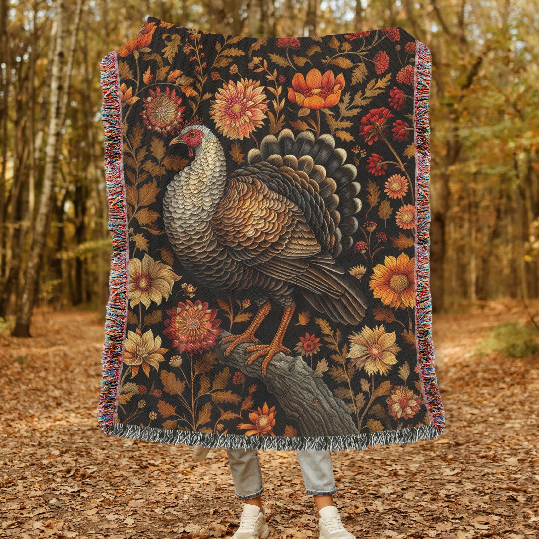 William Morris Inspired Turkey Fall Autumn Woven Blanket - Home