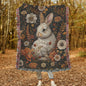 Bunny Fall Flowers Woven Blankets, Cozy Fall Home Decor, William Morris Inspired Cotton Blankets