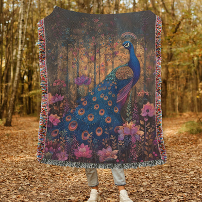 William Morris Inspired Peacock Art Nouveau Woven Blankets, Cozy Home Decor Jacquard Cotton Woven Blanket