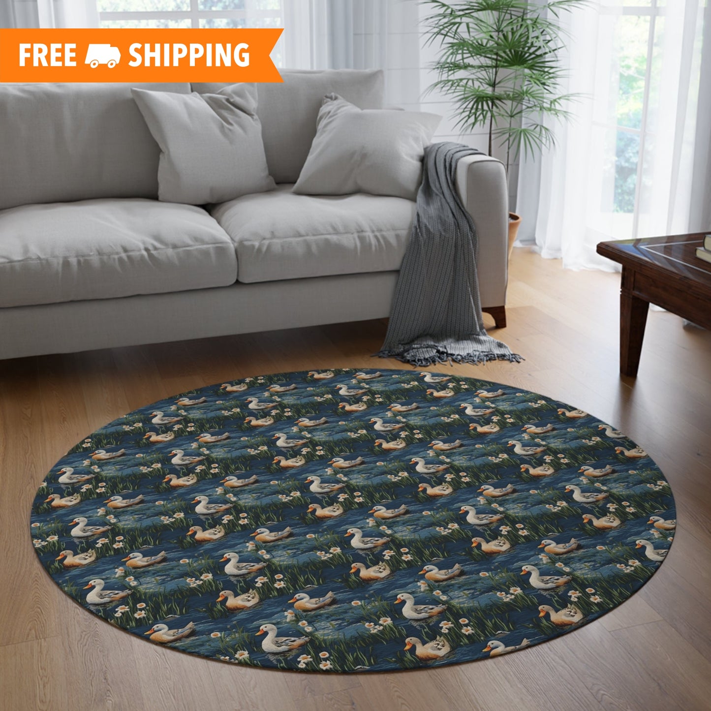 Woodland Ducks Embroidery Pattern Round Area Rug