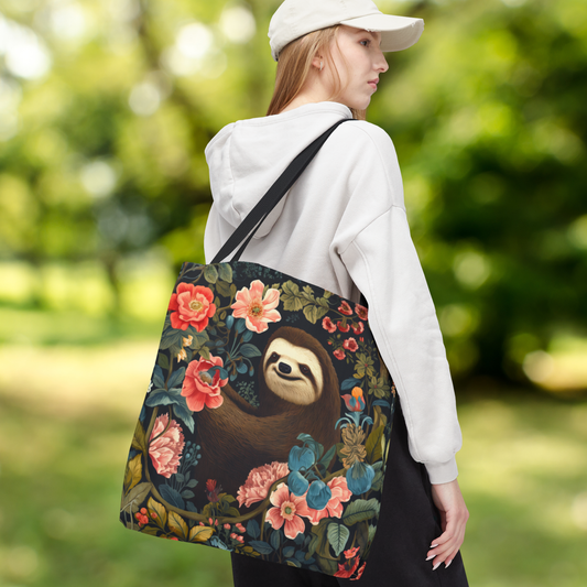 William Morris Inspired, Floral Sloth Garden Tote, Vintage Botanical Animal Print