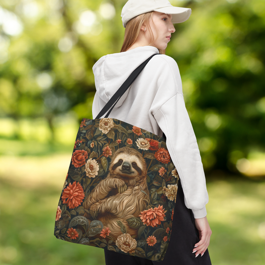 Woodland Sloth Floral Tote | Vintage Botanical Animal Print