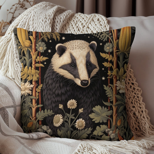 William Morris Inspired Badger Throw Pillow, Vintage Pillow Decor, Cottagecore Pillow Home Decor Design