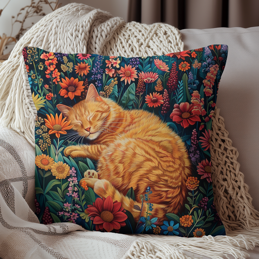 Cat Floral Garden Pillow | Decorative Pillow William Morris Inspired | Cottage-core Pillow