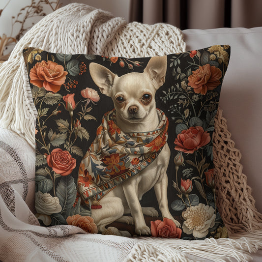 Chihuahua Roses Garden Decorative Pillow William Morris Inspired | Cottage-core Pillow