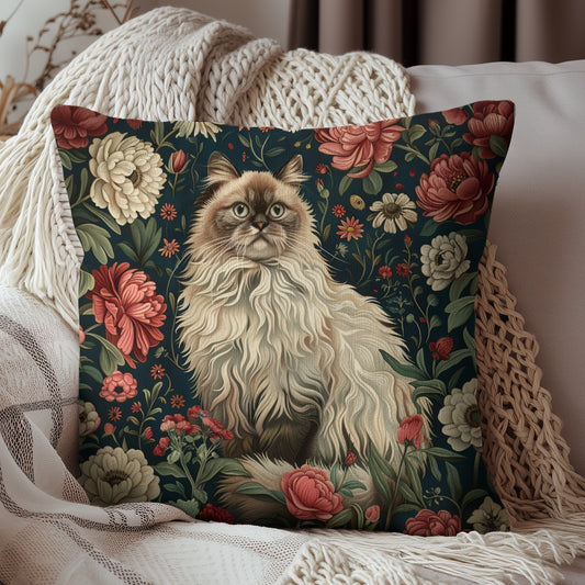 William Morris Inspired Botanicals Ragdoll Cat Pillow Cottagecore Design