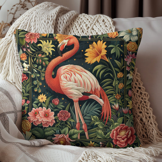 Tropical Flamingo Decorative Pillow Morris Inspired | Cottage-core Pillow