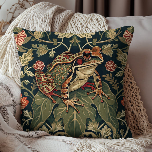 William Morris Inspired Botanical Frog Pillow | Cottagecore Design |  Insert included