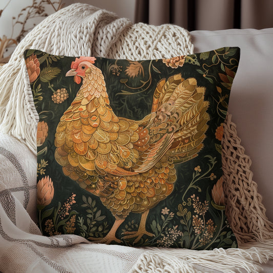 William Morris Inspired Hen Pillow, Vintage Decor, Cottagecore Design Pillow