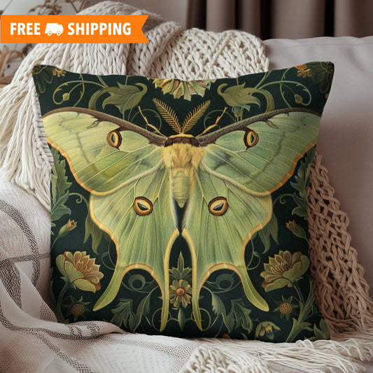 Woodland Luna Moth Decorative Pillow William Morris Inspired | Cottage-core Pillow