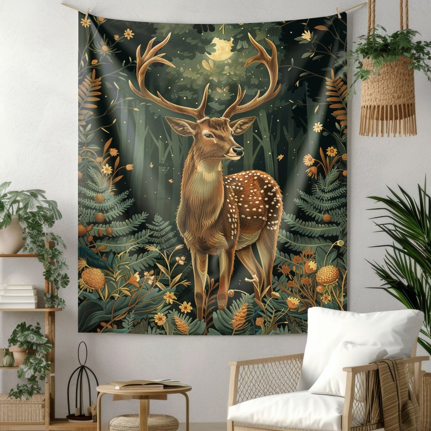 Tapestry of Forestcore Deer William Morris Inspired Art Nouveau Indoor Wall Tapestries