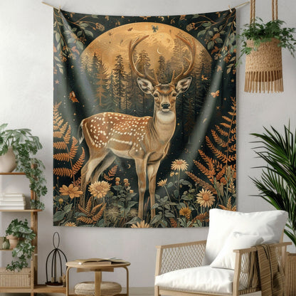 Tapestry of Forest Deer The Moon Night William Morris Inspired Indoor Wall Tapestries