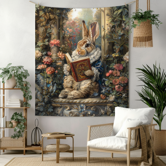 William Morris Inspired Rococo Peter The Rabbit Reading Vintage Book | Cottagecore Hanging and Home Decor