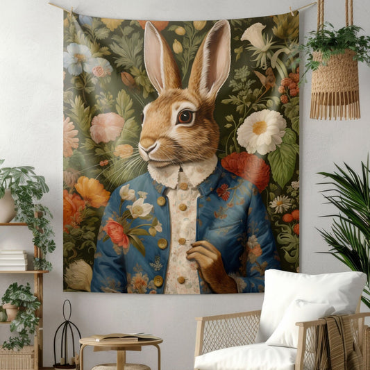 Tapestry of Victorian Peter The Rabbit William Morris Inspired Cottagecore Indoor Wall Tapestries