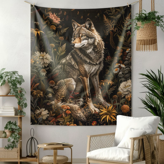 Tapestry of Wild Wolf | William Morris Medieval Style Wall Art | Cottagecore Hanging and Home Decor