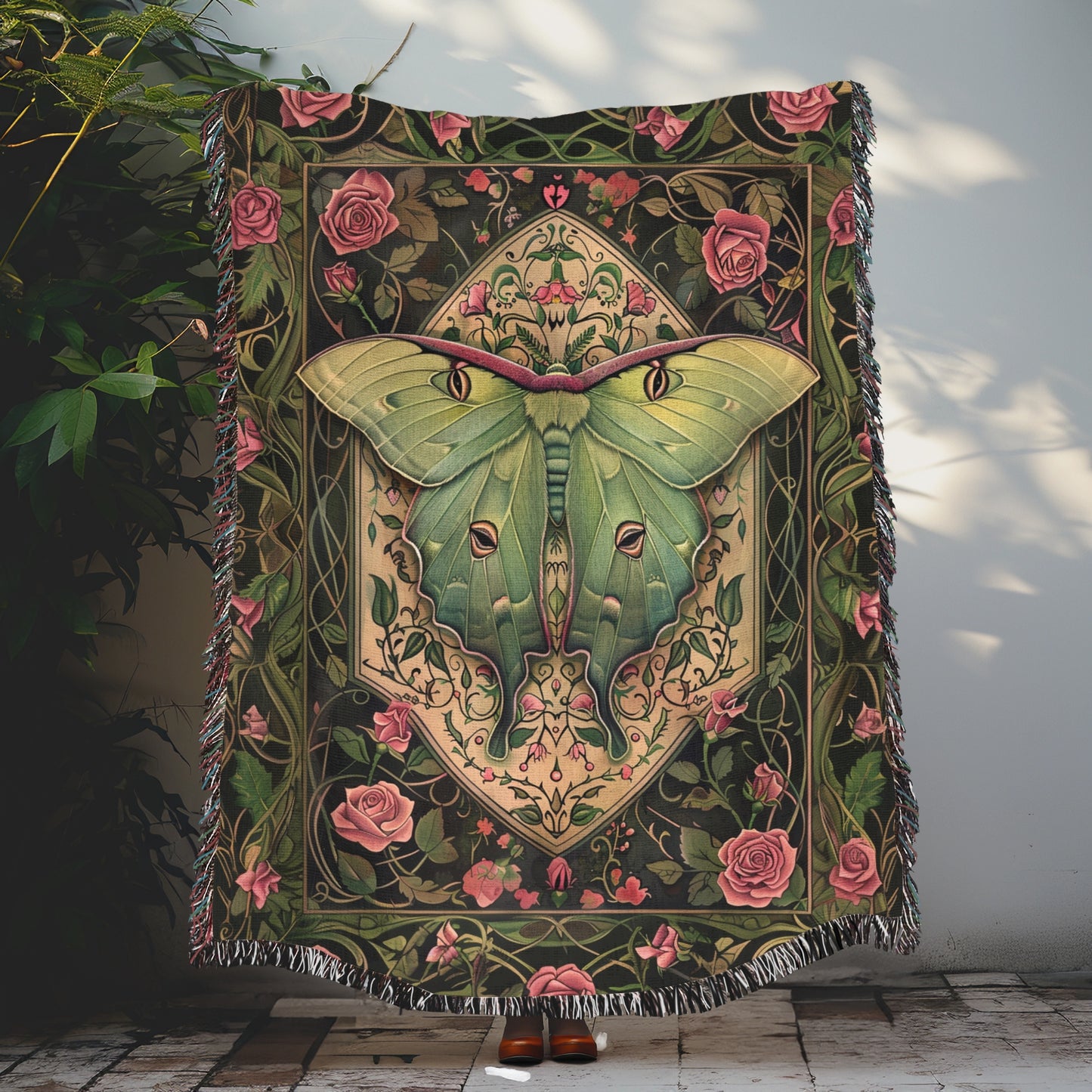 Lunn Moth Woven Blanket, Cozy Fall Home Decor, William Morris Inspired Cotton Blanket