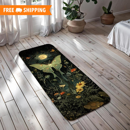 Moon Night Luna Moth Print Rubber Yoga Mat, William Morris Inspired, Pilates Mat, Eco-Friendly Workout Mat, Non-Slip Exercise Mat, Yoga